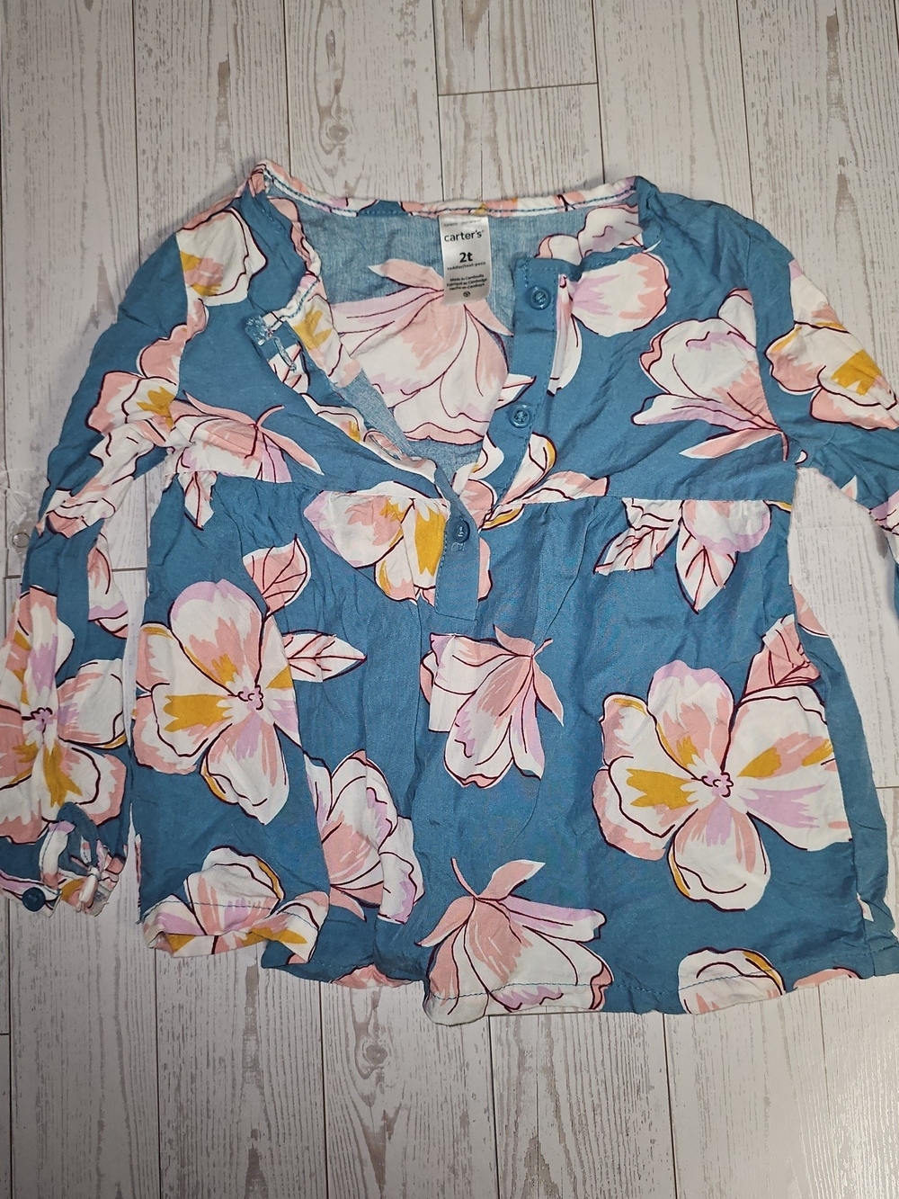 Carter's Blue Floral Button-Up Peplum Top